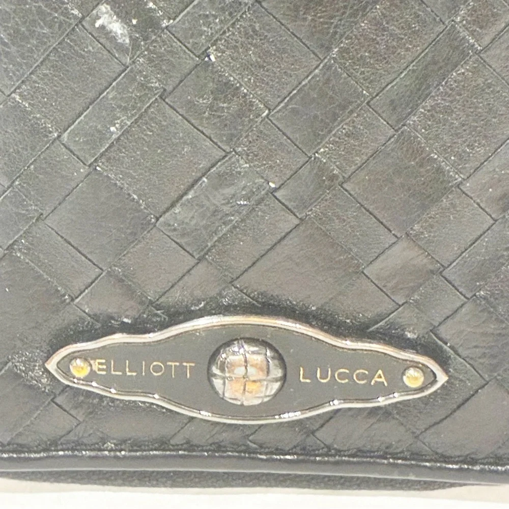 Elliot Lucca Black Woven Leather Organizer Id Slot Wristlet‎ Wallet